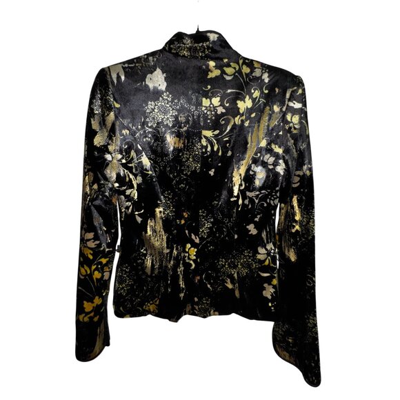 JS Collections Black & Gold Velvet Suit Size‎ 4 Blazer Flare Skirt Classy Glam - Picture 3 of 13